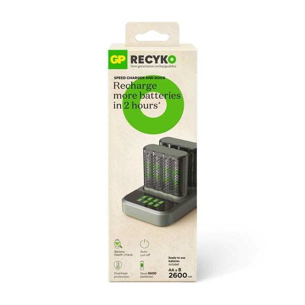 GP ReCyko Speed Double Charger Dock (USB) D851 and 2 x Speed Charger (USB) M452 with 8 x Recyko AA 2600mAh NiMH Batteries