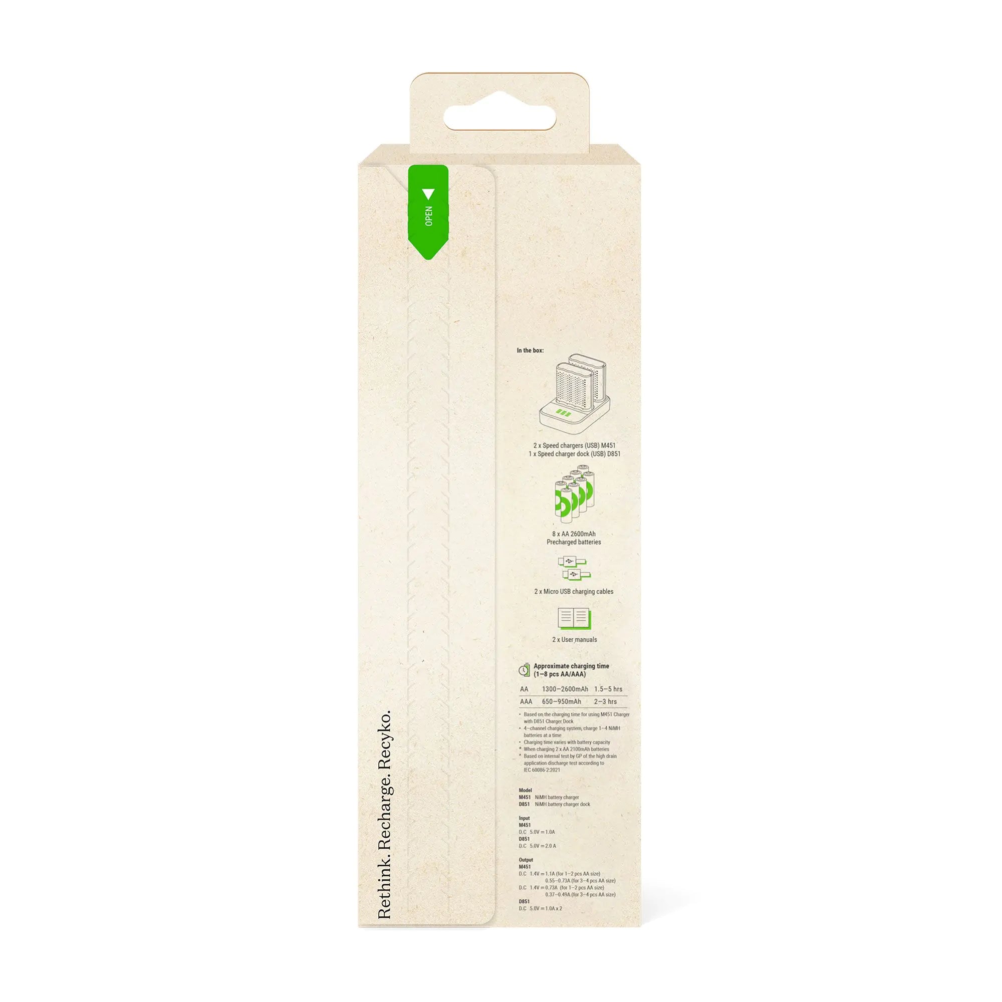 GP ReCyko Speed Double Charger Dock (USB) D851 and 2 x Speed Charger (USB) M452 with 8 x Recyko AA 2600mAh NiMH Batteries