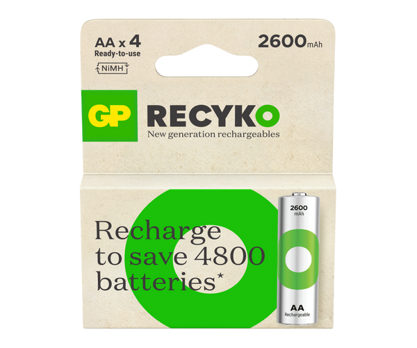 GP Recyko AA Rechargeable Batteries 2600 mAh Card of 4