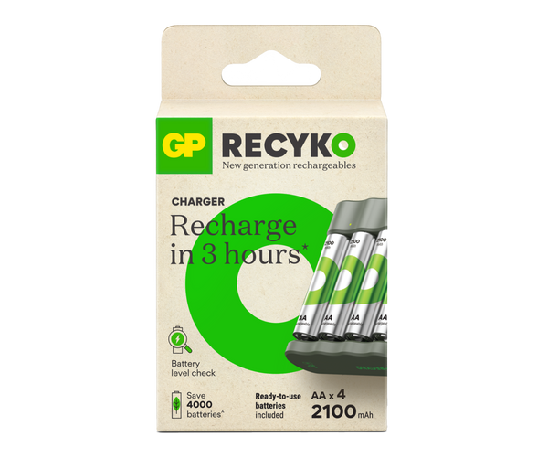 GP Recyko B441 USB Charger with 4 AA Rechargeable Batteries 2100 mAh