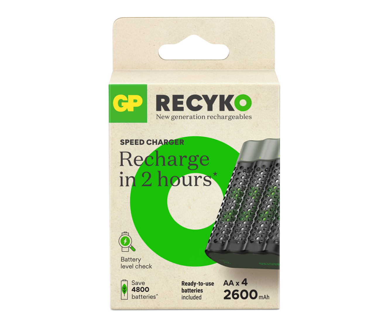 GP Recyko M452 USB Speed Battery Charger with 4 AA Rechargeable Batteries 2600 mAh