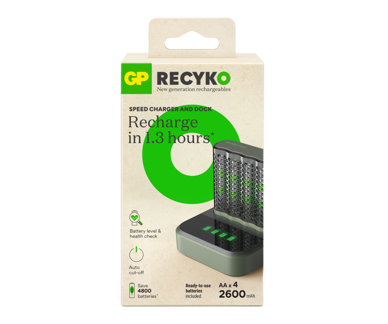 GP Recyko M452 USB Speed Battery Charger with 4 AA Rechargeable Batteries 2600 mAh & D451 Charger Dock