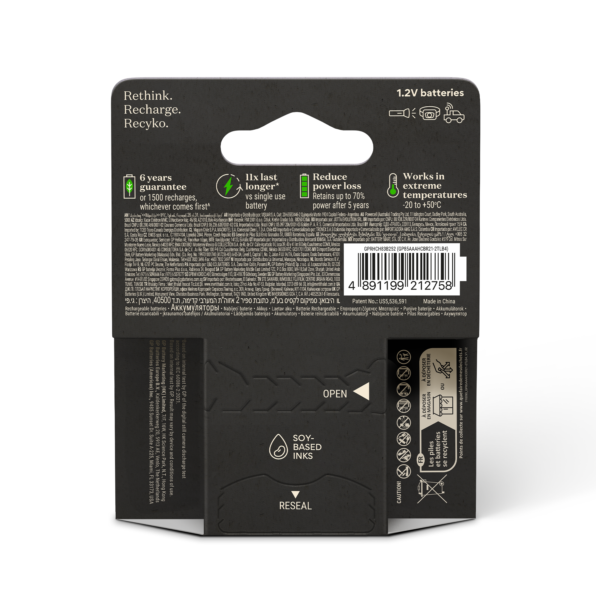 GP Recyko Pro NiMH 800mAh AAA Battery 4's